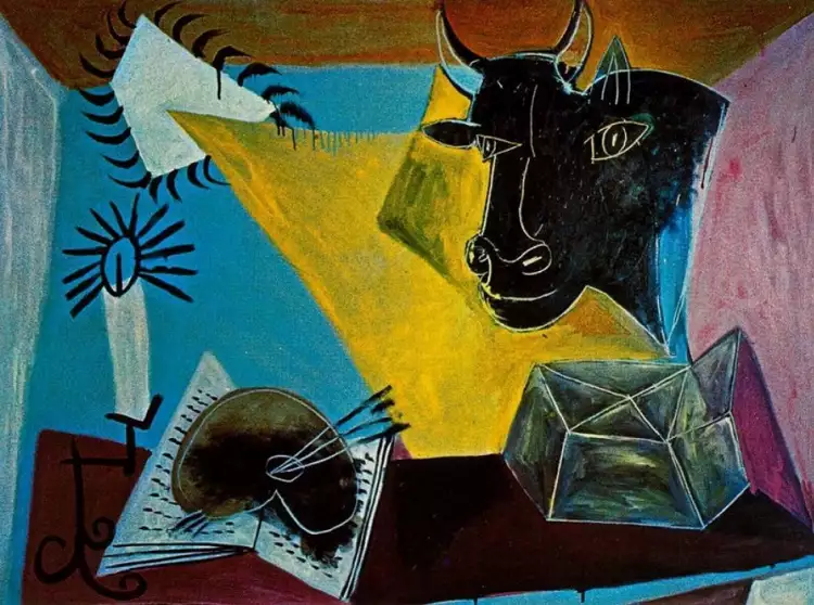 Натюрморт. Пабло Пикассо. «Натюрморт с головой черного быка», 1938 Натюрморт. Пабло Пикассо. «Натюрморт с головой черного быка», 1938