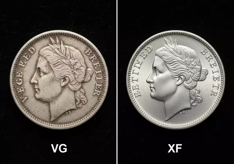 Сравнение сохранности монет VG и XF Сравнение сохранности монет VG и XF