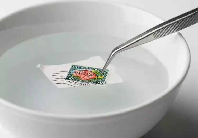 Процесс замачивания марок в воде Процесс замачивания марок в воде