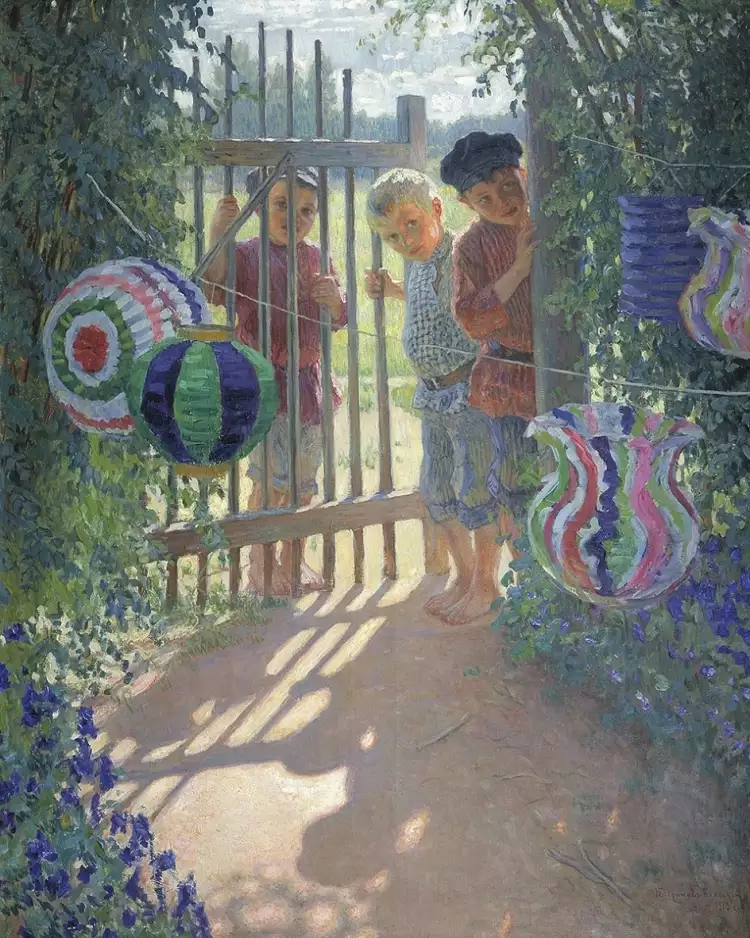 Николай Богданов-Бельский. Картина «Визитеры», 1913