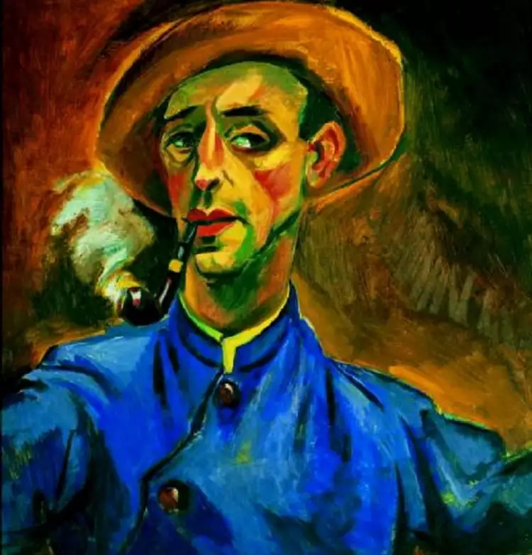 Макс Пехштейн. «Автопортрет с трубкой и шляпой», 1918