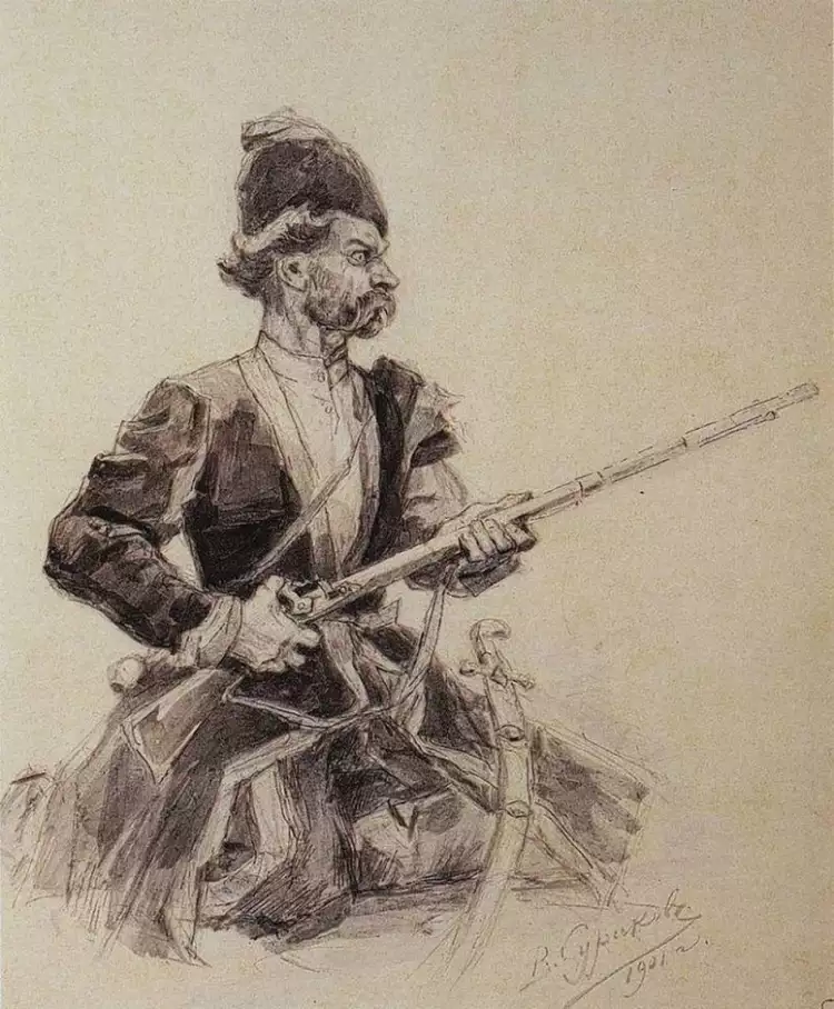 Василий Суриков. Эскиз «Казак с ружьём», 1891 Василий Суриков. Эскиз «Казак с ружьём», 1891