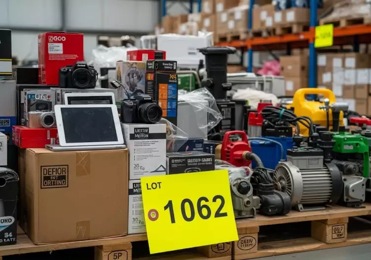 Инфографика, показывающая трансформацию хаоса складских остатков в прибыль с помощью аукциона.