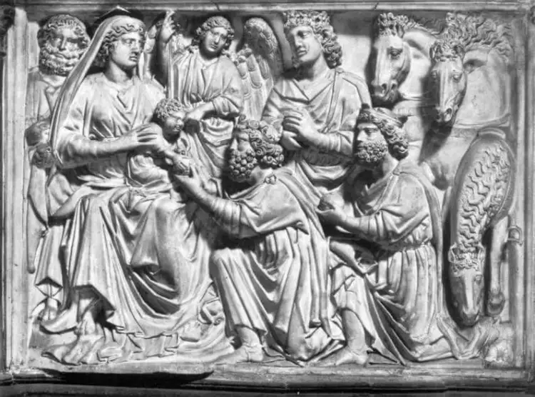 Рождество в искусстве. Рельеф кафедры баптистерии в Пизе