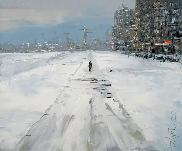 Зима на картинах. Дмитрий Кустанович. «Зима в новостройках», 2020