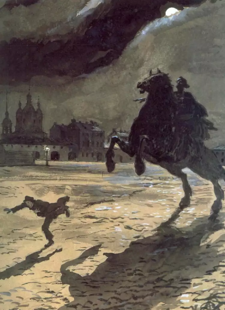 Александр Бенуа. Иллюстрация к поэме «Медный всадник», 1905