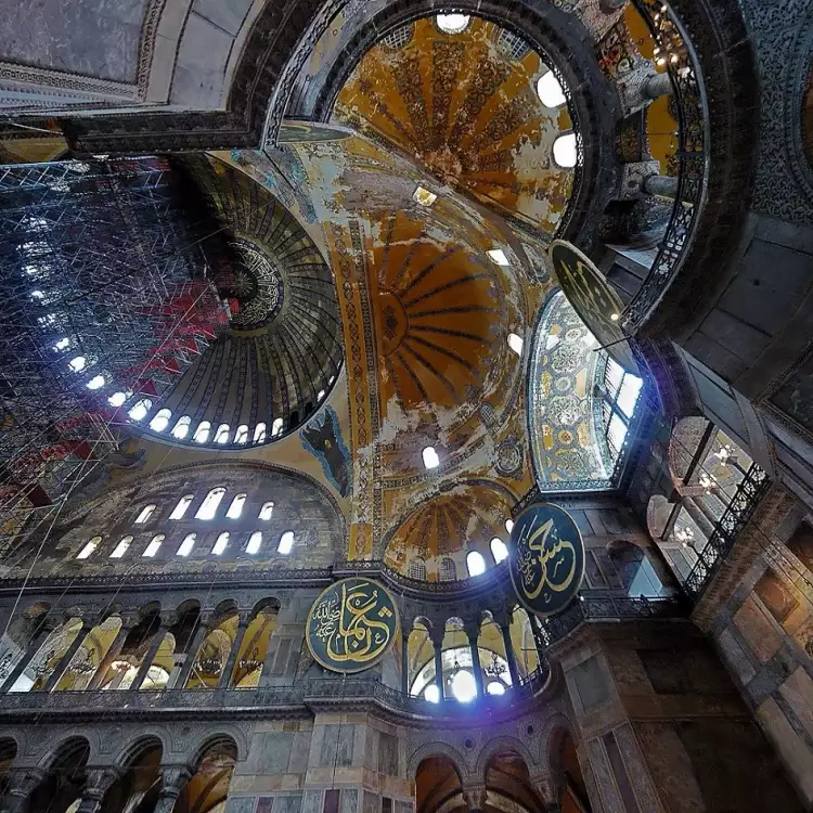 Byzantine art. Interior view of the vaults of the Hagia Sophia Cathedral in Constantinople, early 6th century