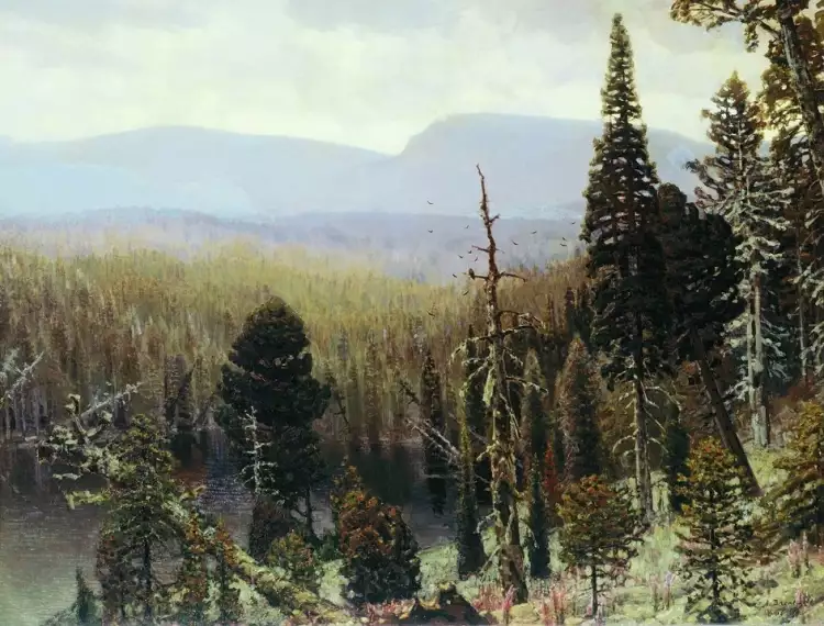Apollinary Vasnetsov. Painting The Taiga in the Urals. Blue Mountain, 1891