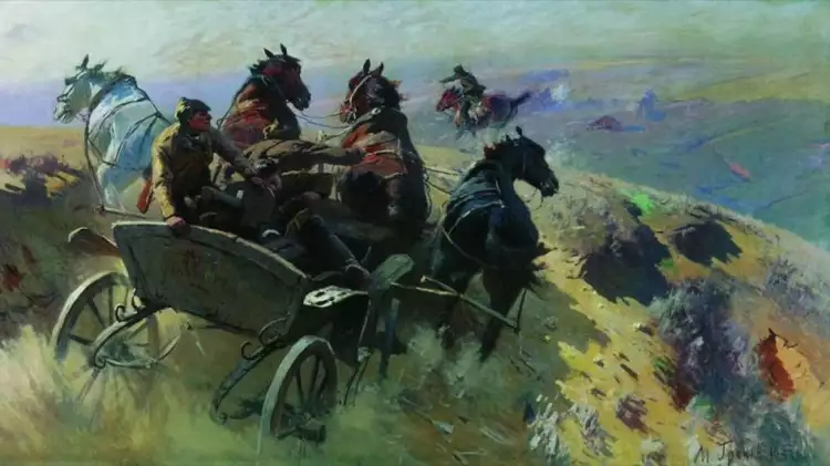 Митрофан Греков. Картина «Тачанка. Выезд на позиции», 1933