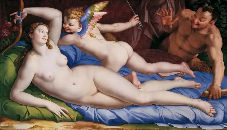 Bronzino. Vénus, Cupidon et un satyre, 1555