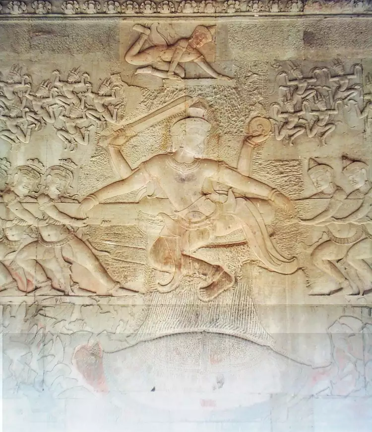 Bas-relief. Image en bas-relief sur les murs du complexe du temple d'Angkor Wat, XIIe siècle Bas-relief. Image en bas-relief sur les murs du complexe du temple d'Angkor Wat, XIIe siècle