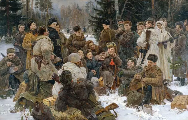 Батальный жанр. Юрий Непринцев. Отдых после боя», 1951 Батальный жанр. Юрий Непринцев. Отдых после боя», 1951