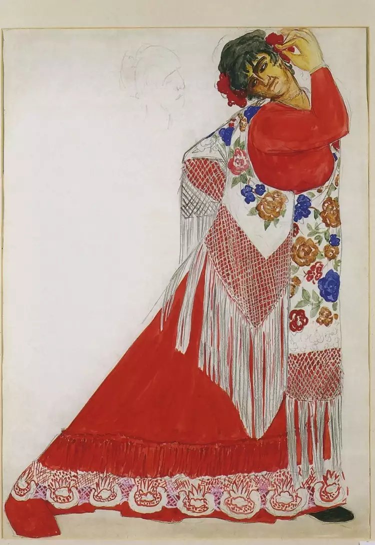 Наталья Сергеевна Гончарова. Акварель «Костюм цыганки», 1916