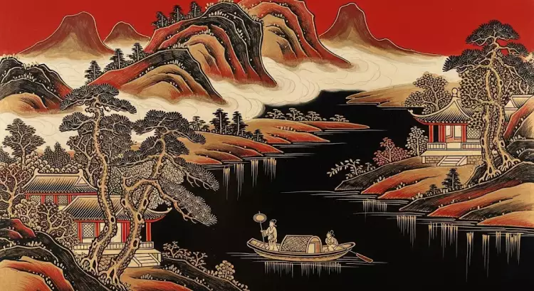 Восточная лаковая миниатюра - пример традиционной китайской лаковой росписи.