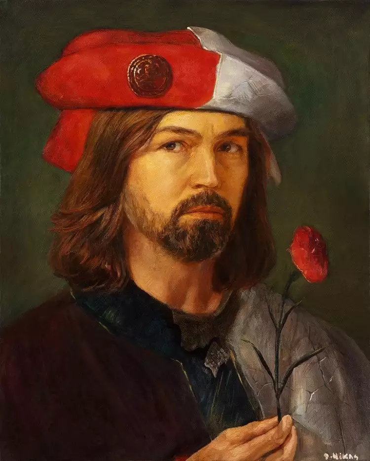 Никас Сафронов. Картина «Очищение. Автопортрет с цветком», 2011