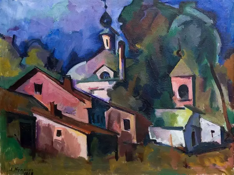 Александр Куприн. Картина «Пейзаж с церковью», 1918