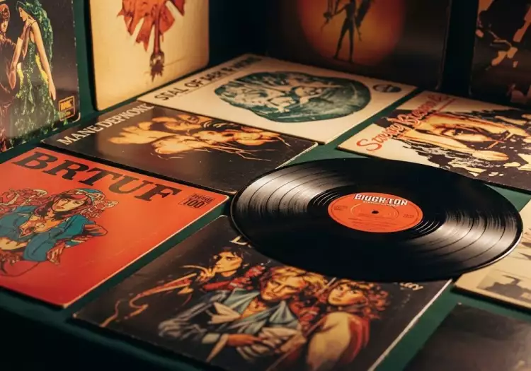 Человек внимательно рассматривает матричный номер на виниловой пластинке