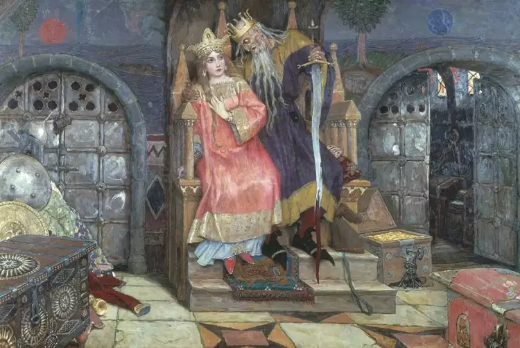 Сказочно-былинный жанр. Виктор Васнецов. Картина «Марья Моревна и Кощей», 1927 Сказочно-былинный жанр. Виктор Васнецов. Картина «Марья Моревна и Кощей», 1927