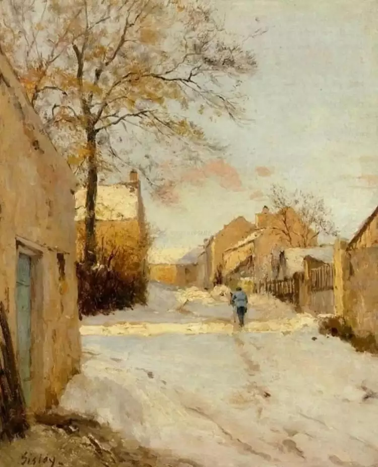 Зима на картинах. Альфред Сислей. «Деревенская улица зимой», 1893