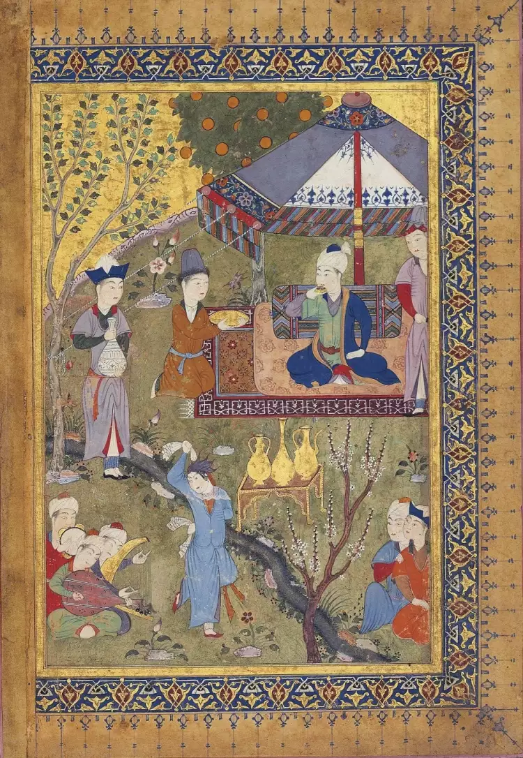 Персидская миниатюра. Пир в багдадском дворике Персидская миниатюра. Пир в багдадском дворике
