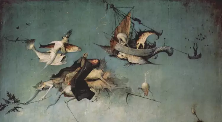 Hieronymus Bosch. Fragment of The Temptation of St Anthony (top left-hand panel), 1505-1506 Hieronymus Bosch. Fragment of The Temptation of St Anthony (top left-hand panel), 1505-1506