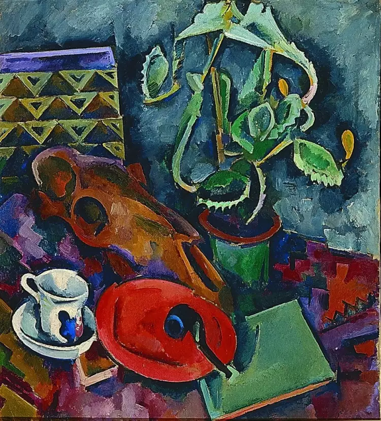 Александр Куприн. Картина «Натюрморт с кактусом и конским черепом на черном фоне», 1917