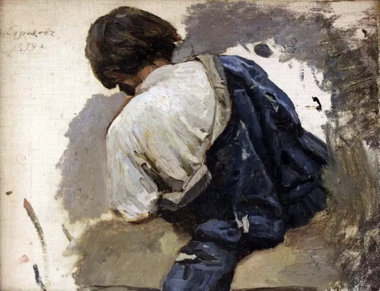 Василий Суриков. Этюд «Стрелец в синем кафтане, лежащий в телеге», 1879