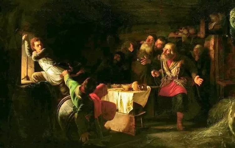 Григорий Мясоедов. Картина «Бегство Григория Отрепьева из корчмы на литовской границе», 1862