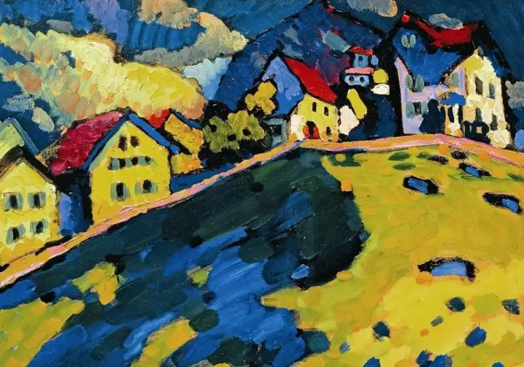Die bekanntesten expressionistischen Künstler. Wassily Kandinsky. Häuser in Murnau, 1909 Die bekanntesten expressionistischen Künstler. Wassily Kandinsky. Häuser in Murnau, 1909