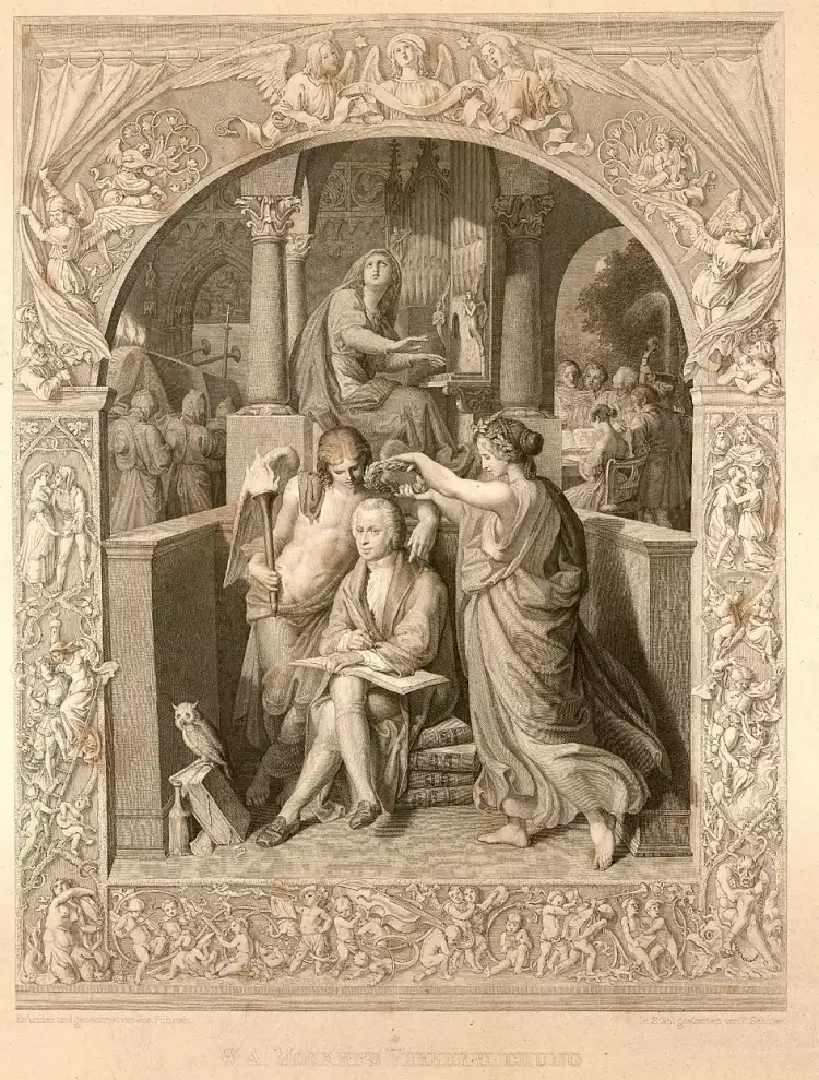 Йозеф фон Фюрих. Гравюра «Триумф Моцарта», 1857 Йозеф фон Фюрих. Гравюра «Триумф Моцарта», 1857
