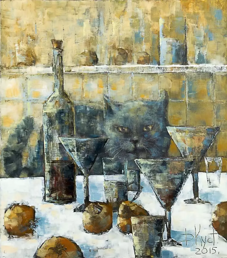 Мастера мастихиновой техники живописи. Дмитрий Кустанович «Кот на кухне»