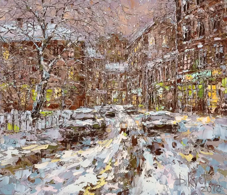 Зима на картинах. Дмитрий Кустанович. «Петербургский двор зимним вечером», 2018