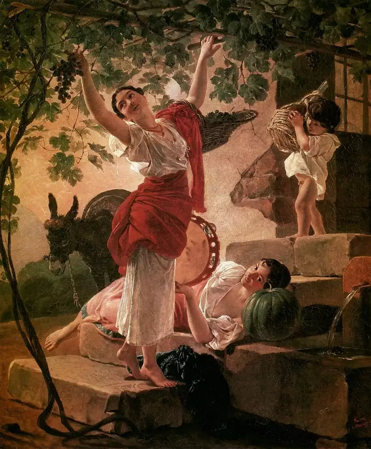 Akademismus. Karl Brullow. Mädchen beim Traubenpflücken in der Nähe von Neapel, 1827 Akademismus. Karl Brullow. Mädchen beim Traubenpflücken in der Nähe von Neapel, 1827