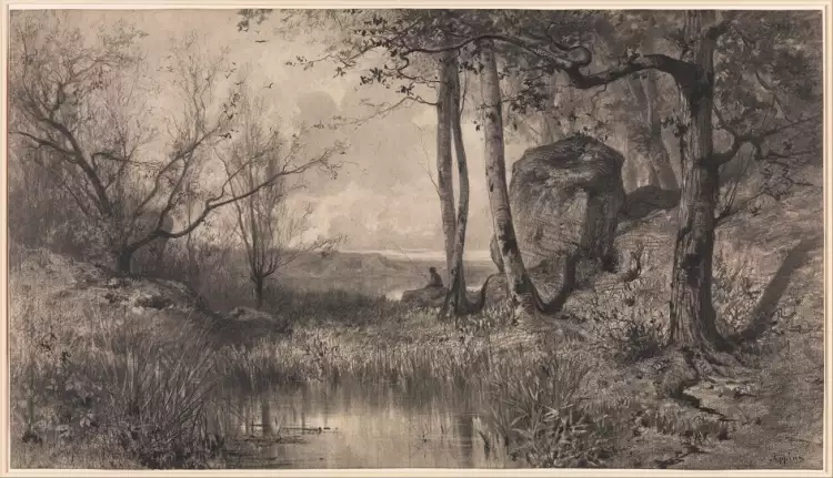 Адольф Аппиан. Картина «Рыбак на пруду у реки Эн», 1868-1870 Адольф Аппиан. Картина «Рыбак на пруду у реки Эн», 1868-1870