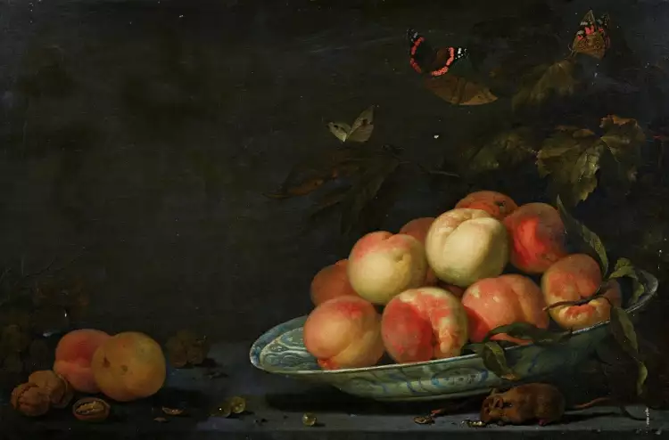 Голландские натюрморты. Авраам ван Кальра. «Натюрморт с фруктами, мышью и бабочками»