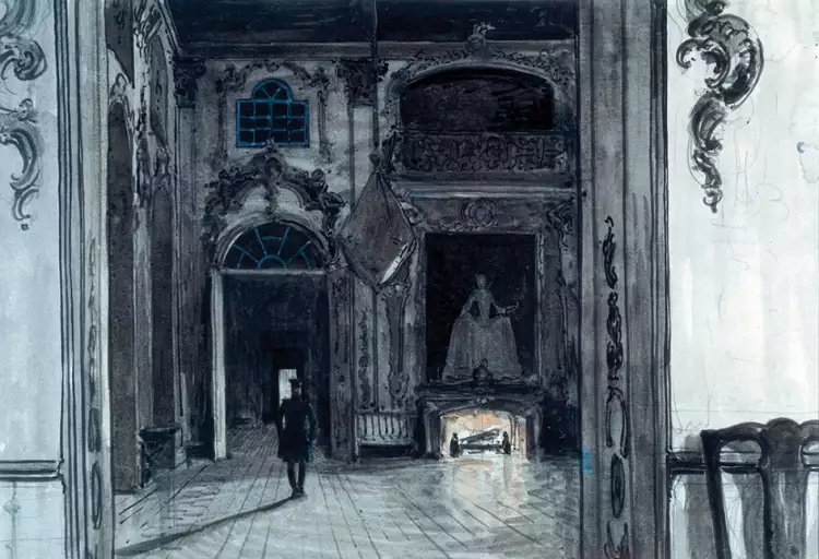 Александр Бенуа. «Герман в доме графини», иллюстрация к «Пиковой даме», 1905