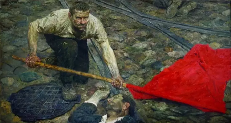 Гелий Коржев. Триптих «Коммунисты: Поднимающий знамя», 1960