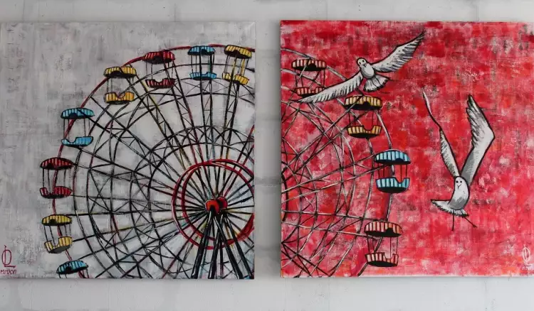 Самые перспективные художники по версии Forbes. Диптих Колесо обозрения. Картина Ольги Матвеевой