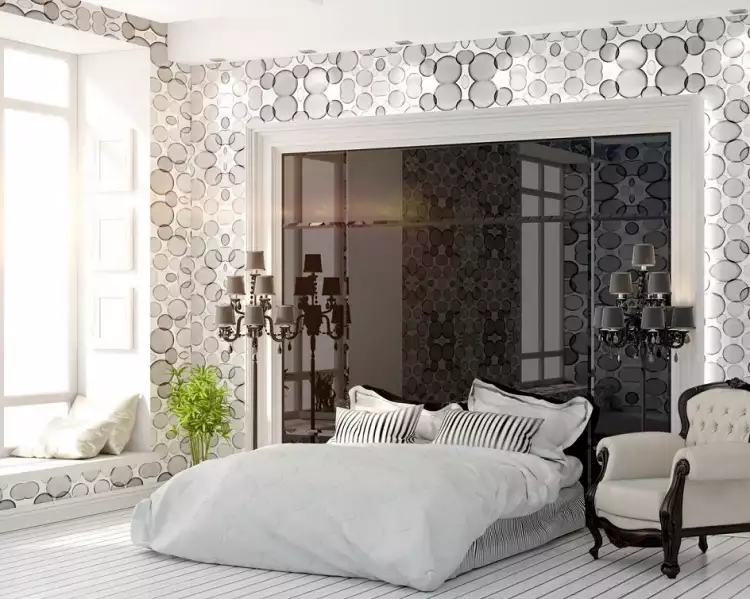 Стиль арт-деко в интерьере. Интерьер спальни с большим затемненным зеркалом Стиль арт-деко в интерьере. Интерьер спальни с большим затемненным зеркалом