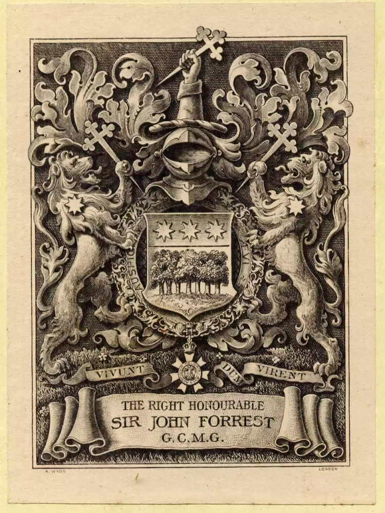 Экслибрис. Экслибрис сэра Джона Форреста, начало ХХ века Экслибрис. Экслибрис сэра Джона Форреста, начало ХХ века