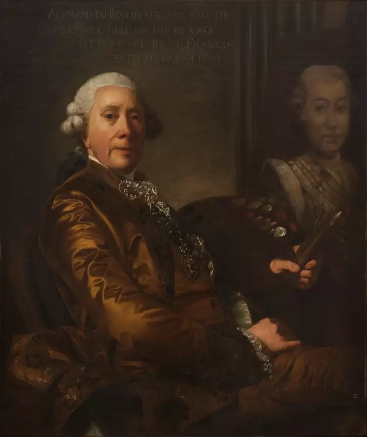 Александр Рослин. Картина «Автопортрет с портретом короля Густава III на мольберте», 1790