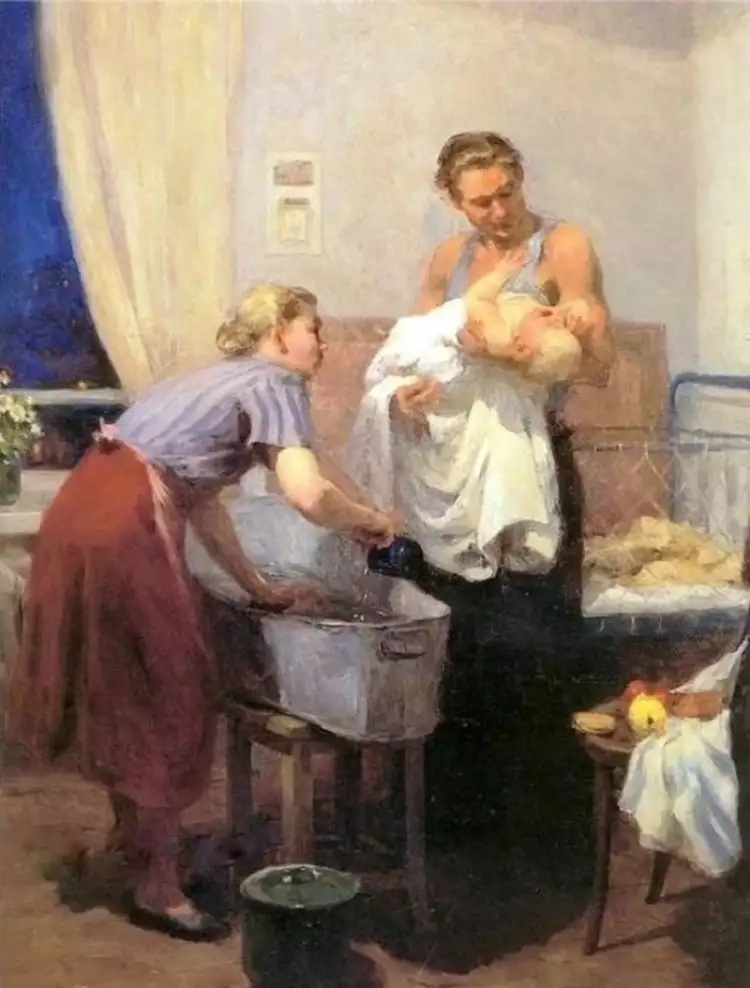 Советский быт в картинах. В. Агабабаева-Шебашева «Дома»