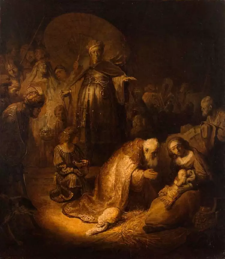 Grisaille. Rembrandt. Adoration of the Magi, 1632