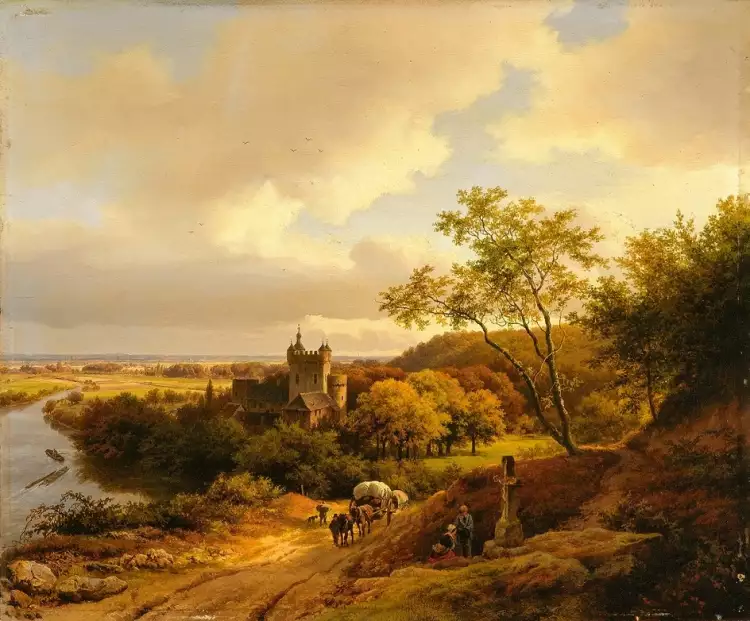 Баренд Корнелис Куккук. Картина «Замок на реке между деревьев», 1845 Баренд Корнелис Куккук. Картина «Замок на реке между деревьев», 1845