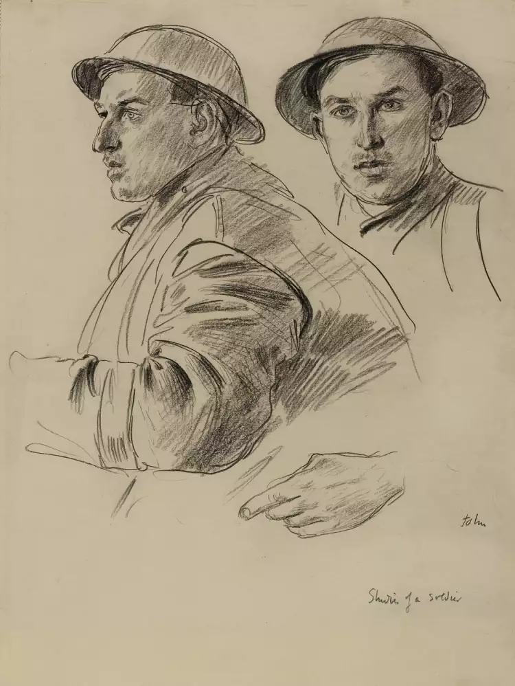 Огастес Джон. Наброски портрета британского солдата, 1917