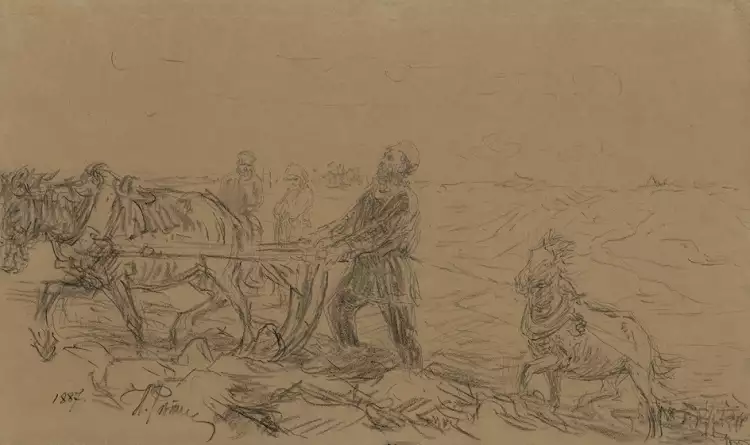 Илья Репин. Набросок «Пахарь. Лев Толстой на пашне», 1887