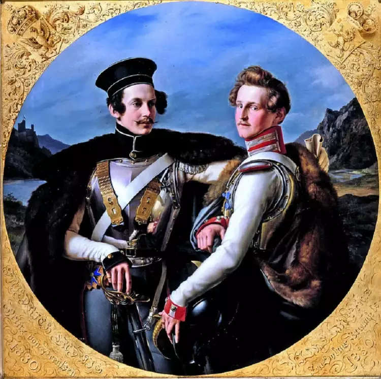 Фридрих Вильгельм Шадов. Картина «Двойной портрет принца Фридриха Прусского и Вильгельма Зольмс-Браунфельса в кирасирских мундирах», 1830