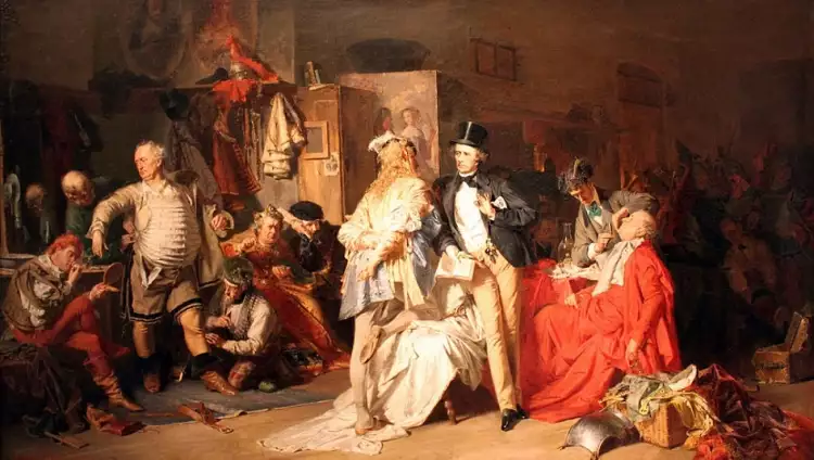 Эдуард фон Грютцнер. Картина «За кулисами сцены», 1870 Эдуард фон Грютцнер. Картина «За кулисами сцены», 1870