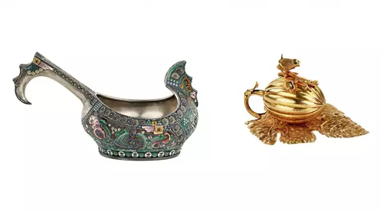 A silver ladle and a gold box A silver ladle and a gold box