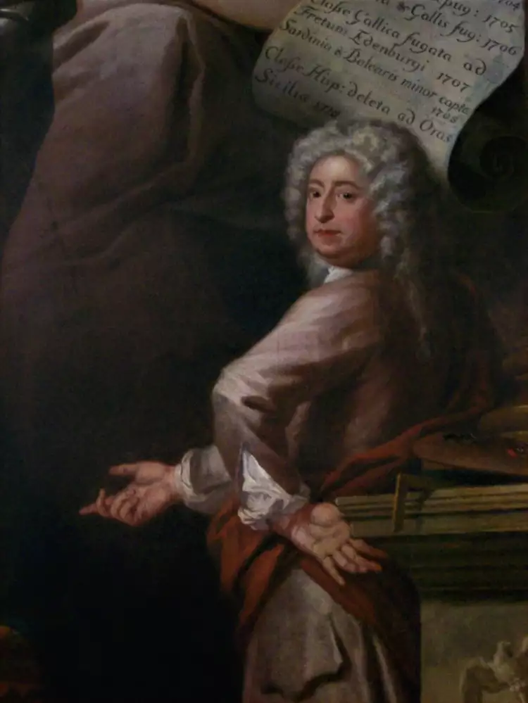 Джеймс Торнхилл. Картина «Автопортрет», деталь картины в Расписном зале Гринвичской больницы, 1707-1727